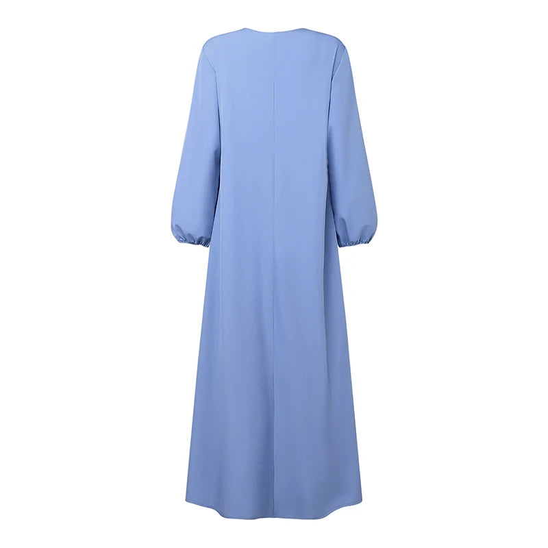 2025 ZANZEA Autumn Maxi Long Dress Women Elegant Long Sleeve Solid Pleated Sundress Patchwork Dresses Muslim Abaya Robe Femme