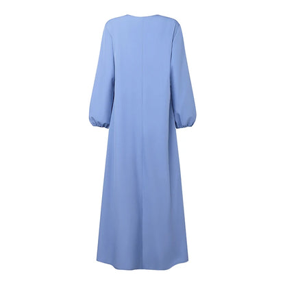 2025 ZANZEA Autumn Maxi Long Dress Women Elegant Long Sleeve Solid Pleated Sundress Patchwork Dresses Muslim Abaya Robe Femme