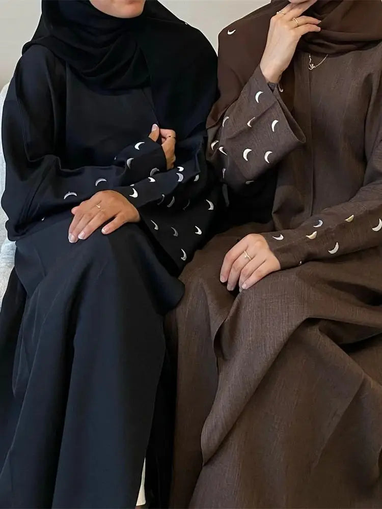 Moon Embroidery Open Abaya 2024 New Luxury Kimono Coat Hijab Muslim Sets for Women Islam Retro Modest Clothing for Party Kebaya.