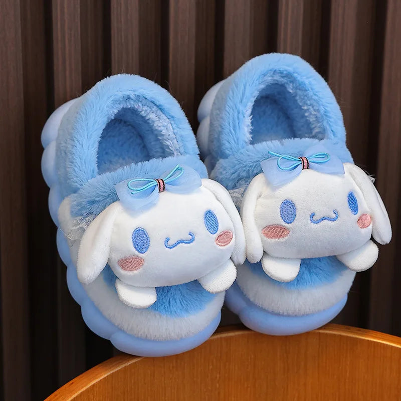 Sweet Family Winter Warm Slippers Cute Kawaii Sandals Kuromi My Melody Hello Kitty Soft Sole Shoes.