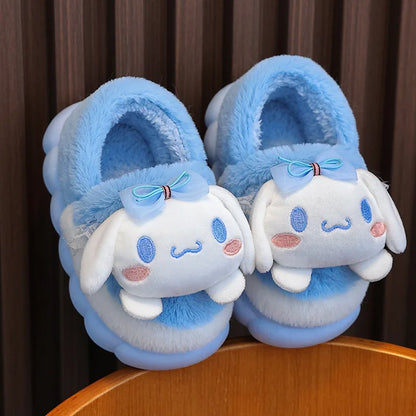 Sweet Family Winter Warm Slippers Cute Kawaii Sandals Kuromi My Melody Hello Kitty Soft Sole Shoes.