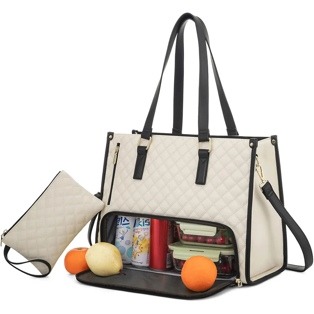 2-in-1-Lunch-Tragetasche für Damen, Schulter-Laptoptasche, großes Fassungsvermögen, mit isoliertem Fach, multifunktionale Picknicktasche für den Außenbereich.