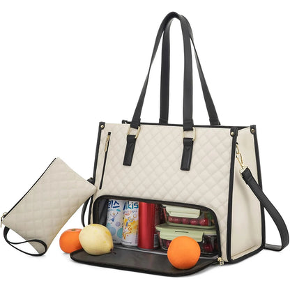 2-in-1-Lunch-Tragetasche für Damen, Schulter-Laptoptasche, großes Fassungsvermögen, mit isoliertem Fach, multifunktionale Picknicktasche für den Außenbereich.