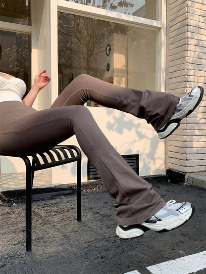 High Waisted Compression Without Awkward Lines Micro Flared Yoga Outdoor Wear Seamless Elastic Fitness Pants Lifting Leggings.