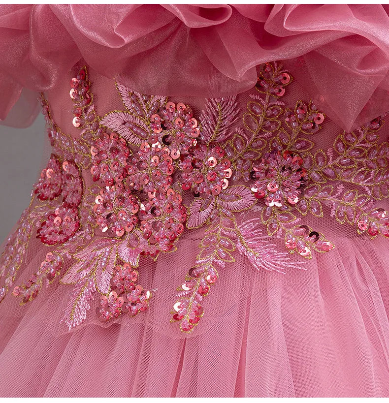 3-10 Jahre altes Mädchen Kinder schleppendes Kleid neues elegantes Mädchen Performance Puffrock Prinzessin Rock Blume Kinder Hochzeit Mädchen.