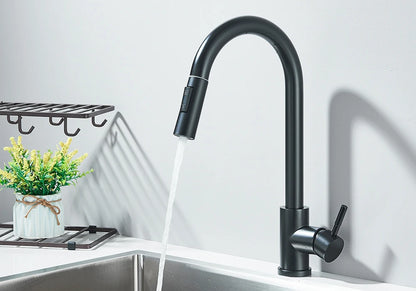 Black Pull Out Kitchen Faucet Deck Mounted Flexible Hot And Cold Water Kitchen Sink Mixer Tap With Stream Shower Modes Nozzle