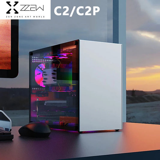 ZZAW C2 C2P M-ATX Computer Case Side Transparent MINI-ITX All Aluminum Desktop Office Small Chassis Supports Long Graphic Card.