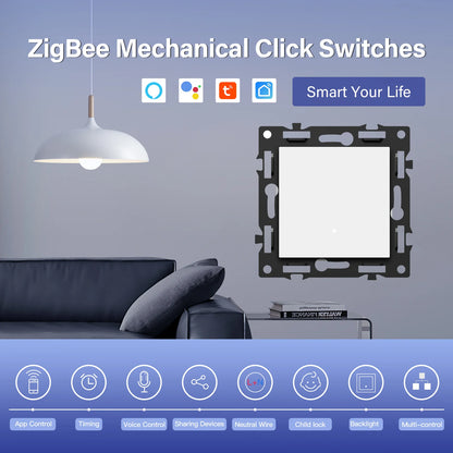 BSEED Zigbee 1/2/3/4Gang Smart Licht Vorhang Shutter Dimmer Schalter Mechanische Tasten EU Steckdosen USBC DIY Teile Kunststoff Rahmen.