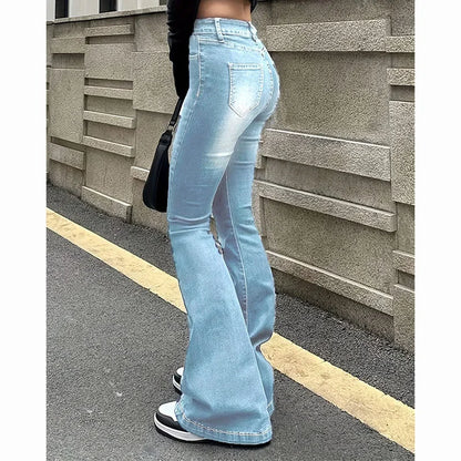 2025Mädchen Concise Ins Hohe Taille Ausgestellte Jeans Weibliche Stretchy Bootcut Denim Hosen Frauen Einfarbig Dünne Schlaghosen