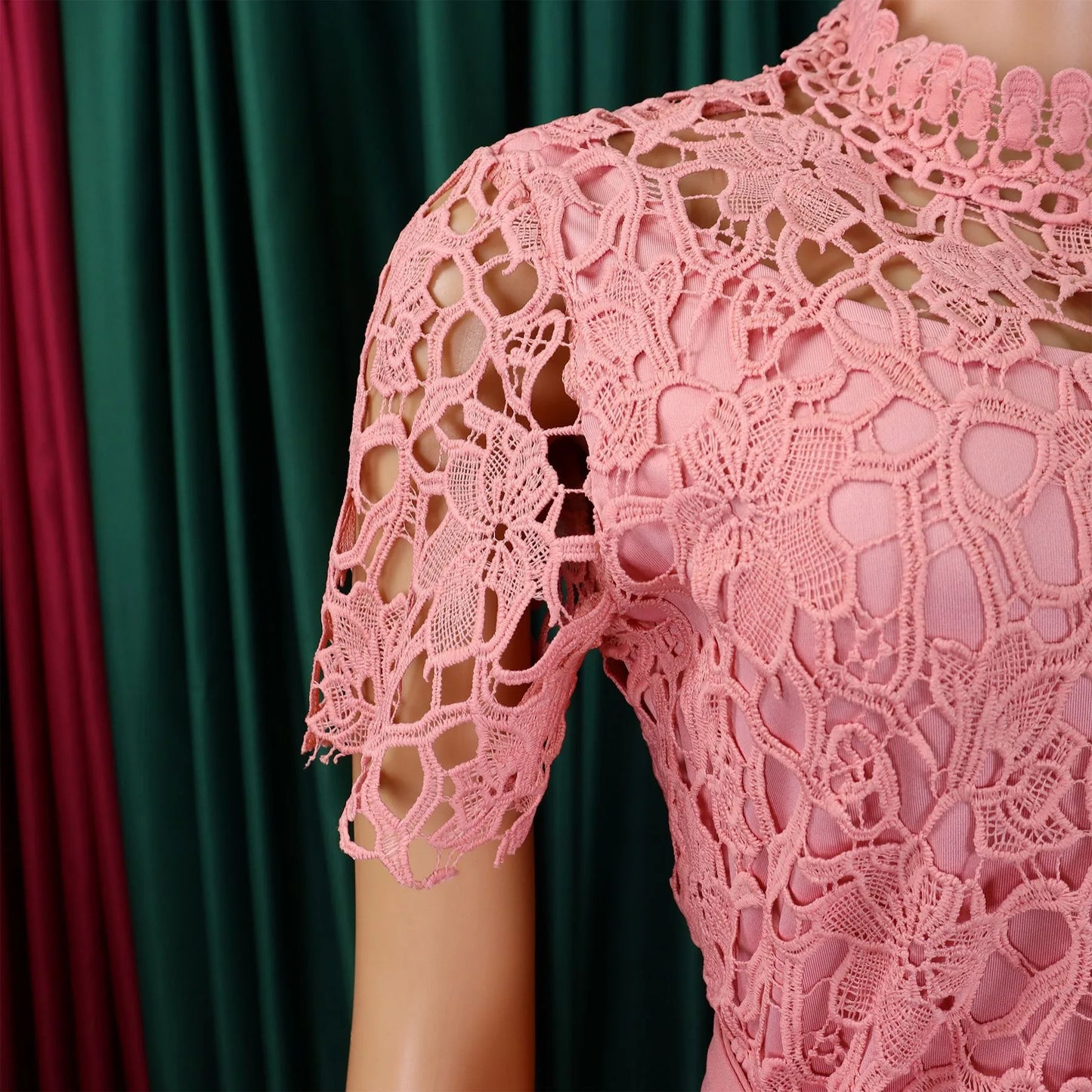 Elegant Jumpsuits & Rompers for Women O Neck Lace Patchwork Short Sleeve Sashes High Waisted Luxury Birthday Party Dinner Outfit.