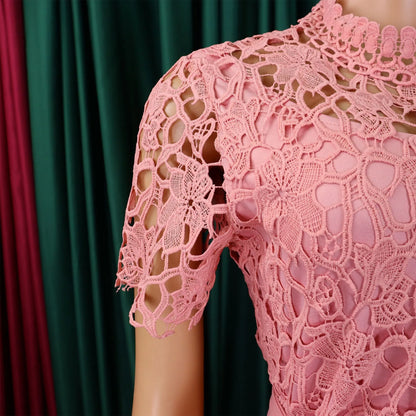 Elegant Jumpsuits & Rompers for Women O Neck Lace Patchwork Short Sleeve Sashes High Waisted Luxury Birthday Party Dinner Outfit.