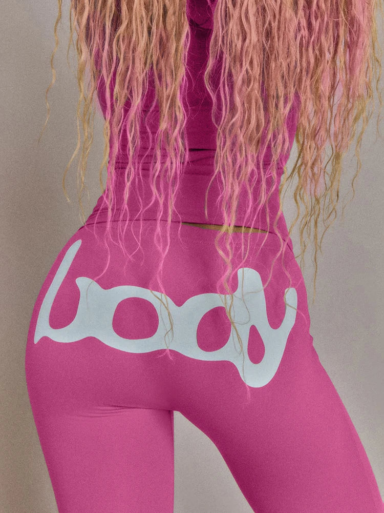 Weird Puss Letter Print 2 Piece Set Women Tracksuit Hooded Jacket+Leggings Matching Stretch Streetwear Casual Sporty Outfits.