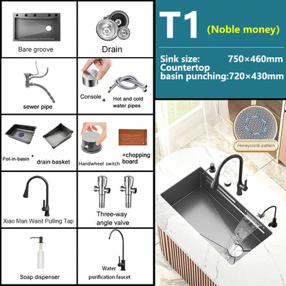 Waterfall Sink Large Single Slot Stainless Steel Kitchen Sink Embossed Washbasin Under The Basin Installation For Kitchen