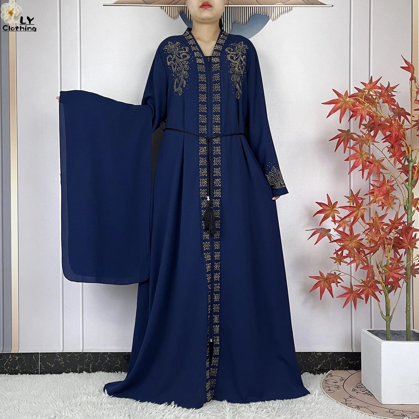 2024 For Women Elegant Dresses Dubai Party Outfits Long Sleeved Chiffon Dashiki Muslim Women Robe Open African Abaya Clothing