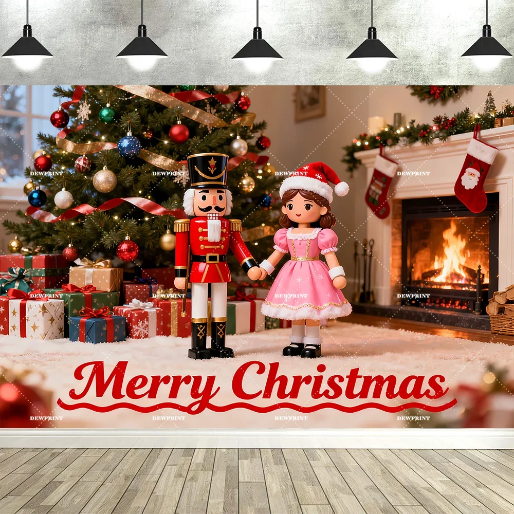 Tauabdruck Weihnachten Nussknacker Dekorationen Hintergrund Banner Hintergrund Schneemann Geschenk Weihnachtsbaum Glocke Wandbehang Party Supplie Prop.