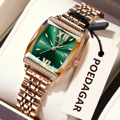 POEDAGAR Diamond Luxury Watch For Woman High Quality Waterproof Date Ladies Quartz Watch Stainless Steel Women Watches Reloj+Box