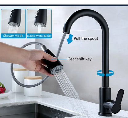 304 stainless steel Kitchen Faucet Single Hole Pull Out Spout Kitchen Sink Mixer Tap Stream Sprayer Head 360 Rotation Fauce