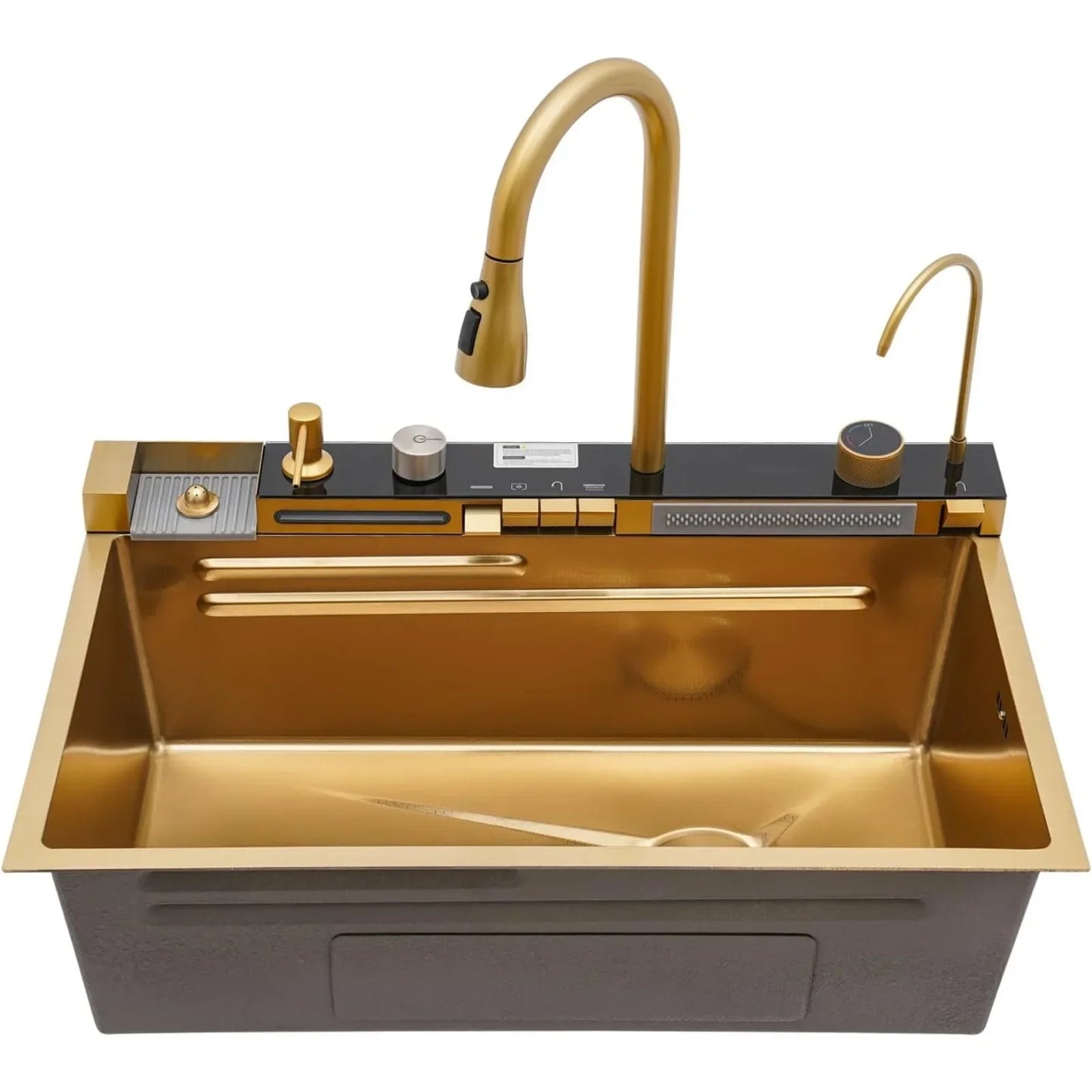75x46x22cm,gold Digital Display Sink Pull-out Faucet Multifunctional Kitchen Sink , Adjustable Temperature with 360° Cup Washing