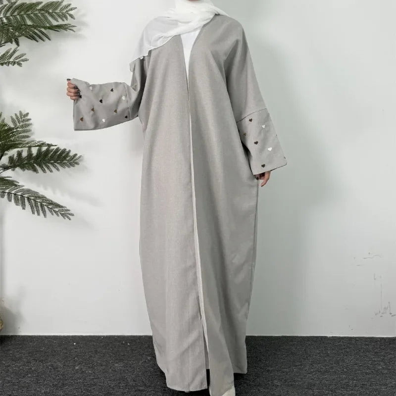 Open Front Abaya Long Sleeve Maxi Length Dress Womens Clothing Muslim Cardigan Abayas Embroidery Out Kaftans Women Jilbabs.