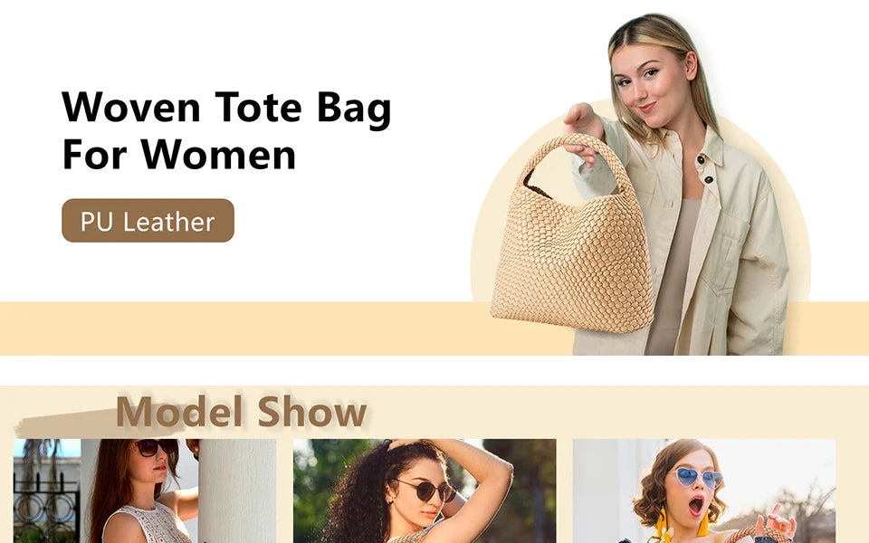 Woven Tote Bag for Women Large Woven Handbag Soft Leather Shoulder Bag Work Shopper Summer Beach Travel Tote Bag with Purse.