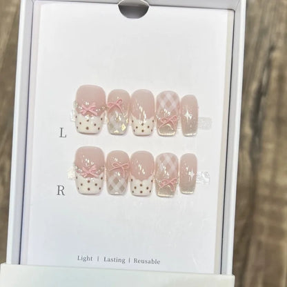 10Pcs White French Handmade Press on Nails Flower Pattern Fake Nails Wearable Stick-on Nails False Nail 네일팁 Накладные Ногти Uñas.