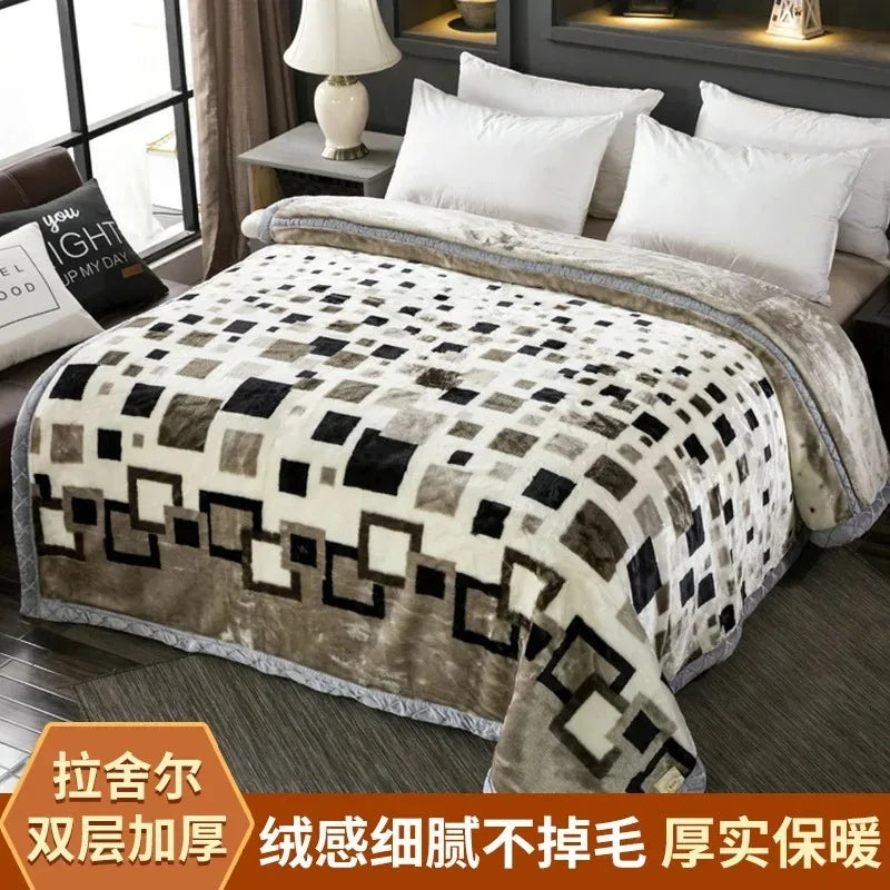 Modern Geometric Cartoon Printed Bedroom Blanket Coral Fleece Dormitory Quilt Thicking Double Layer Multi Purpose Bedding Sheets