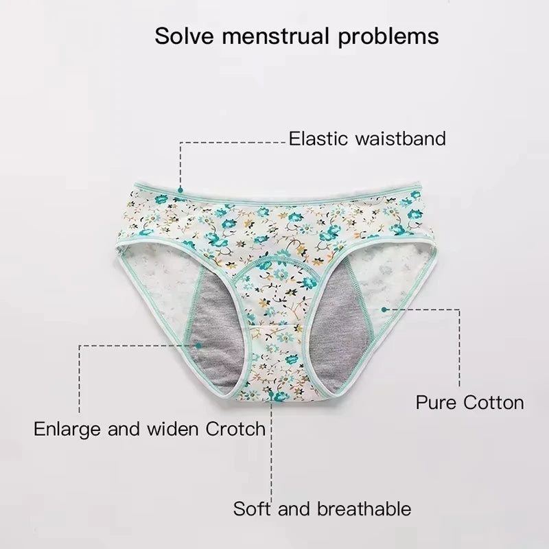 3pcs girl 's Pure Cotton Menstrual Leak-Proof Breathable Briefs Three Layers teenager Physiological Student Mid Waist Pantie.