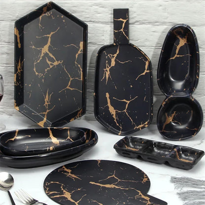 Marble Texture Imitation Melamine Plate BBQ Tableware Cake Fruits plates Snack Tray Outdoor Party Dishes Steak.