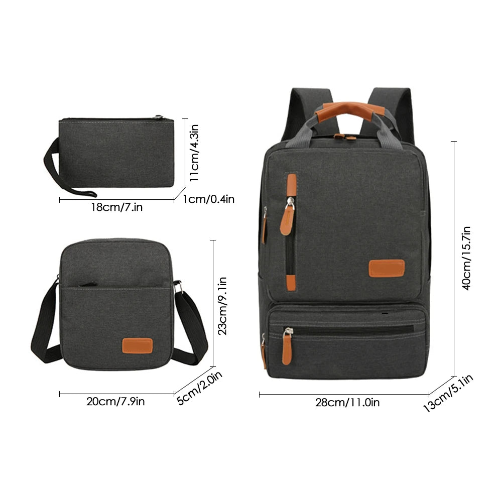 3pcs Backpack Set Women Men Laptop Backpack Shoulder Bag Small Pocket for Travel School Business Work College Fit Up to 14.5inch.