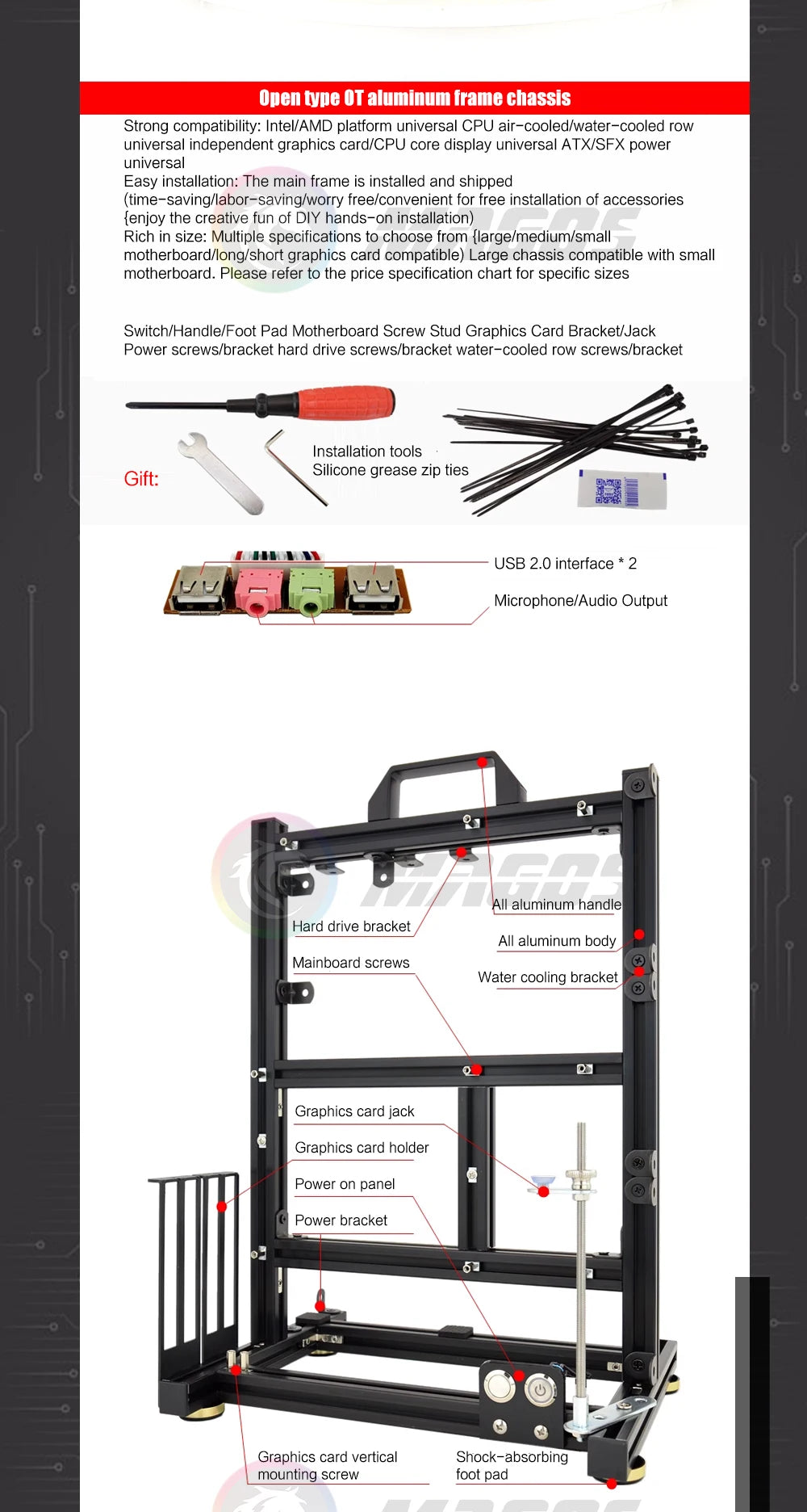 Open Computer Chassis DIY Creative Aluminum Frame Air Water Cooler 360 MOD ATX/ ITX / MATX Frame Desktop Case.