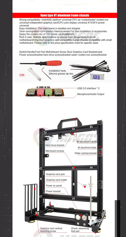 Open Computer Chassis DIY Creative Aluminum Frame Air Water Cooler 360 MOD ATX/ ITX / MATX Frame Desktop Case.