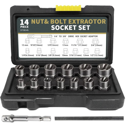 [EU-Lager] 14-teiliges Steckschlüsselset, Schlagschrauben-Mutterentferner-Set, Cr-Mo-Stahl-Schraubenausdreher-Werkzeugset für industrielle Schlagschrauben und Muttern
