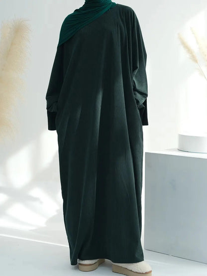 2025 New Arrival Turkey Dubai Muslim Winter Abaya Corduroy Women Closed Abaya Loose Daily Wear Muslim Long Winter Dress
