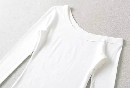 Women's One Shoulder Long Sleeve Fitted Top Elegant Casual Style
