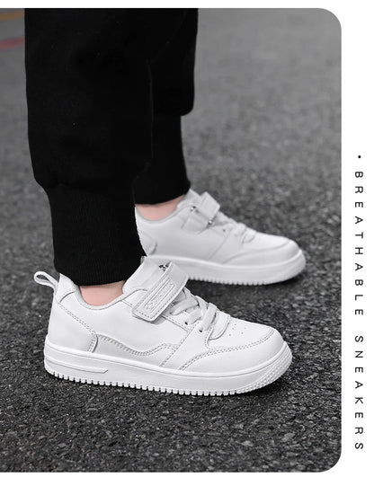 White Kids Sneakers Boys Sports Running Shoes Breathable Mesh Lightweight Comfortable Outdoor Tennis Casual Walking Shoes.