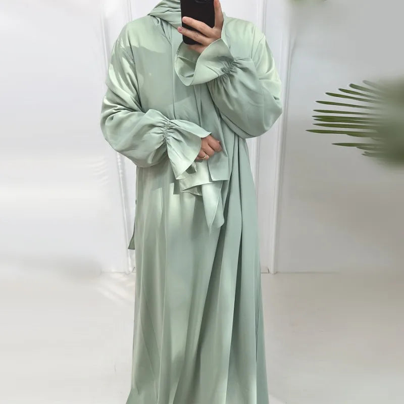 2024 Spring Muslim Modest Dress for Women Eid Arabic Femme Hijab Abaya Dubai 2 Pieces Islamic Long Sleeve Turkey Robe clothing.