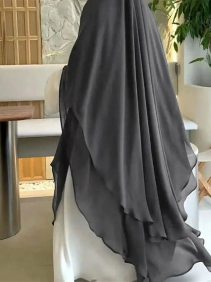 Eid Chiffon Gray Black White Khimar Abaya Dubai Luxury Islam Muslim Hijab Dresses For Women Jilbab Kebaya Niqab Musulmane Femme.