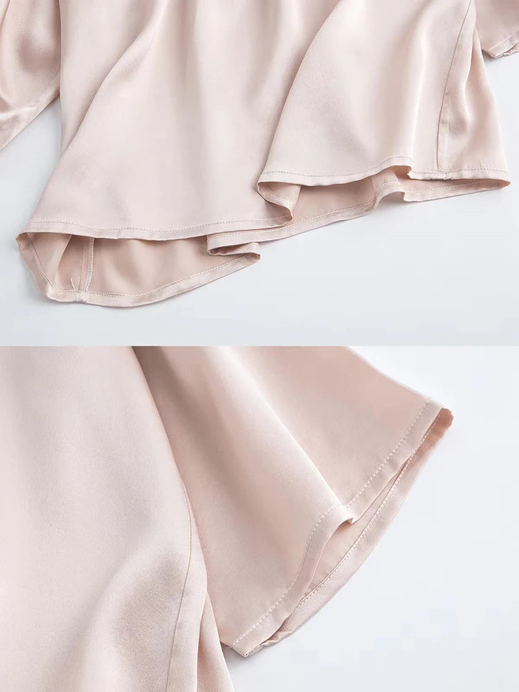 Women 100% Pure Mulberry Silk Charmeuse Silk V Neck Pajama Set Casual Loose Sleepwear Nightwear L XL SQ001.