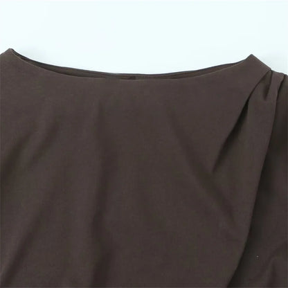 Women's Tri Color Side Folded Decorative T-shirt Round Neck Long Sleeve Spring/Summer New Casual Women's Clothing.