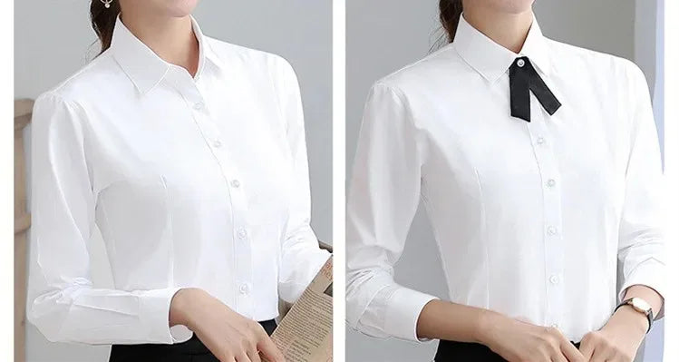 Elegant Women Shirts Woman White Shirt Long Sleeve Blouse Office Lady business Pink Shirts Button Solid Women work Blouses Tops.