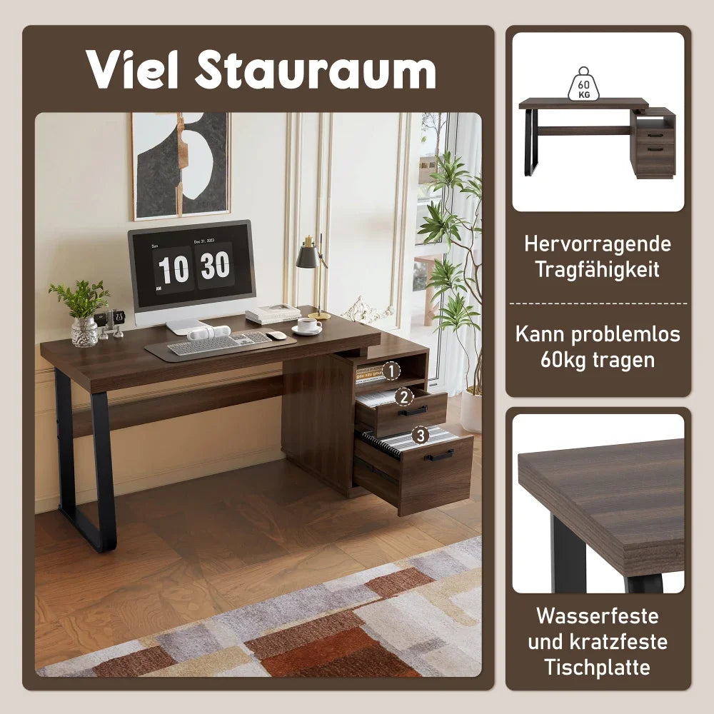 Moderner Schreibtisch im minimalistischen Stil, MDF-Desktop mit hochwertigem Stahlrohr, super langlebig, Aufbewahrungsdesign, geräuschlose Schublade
