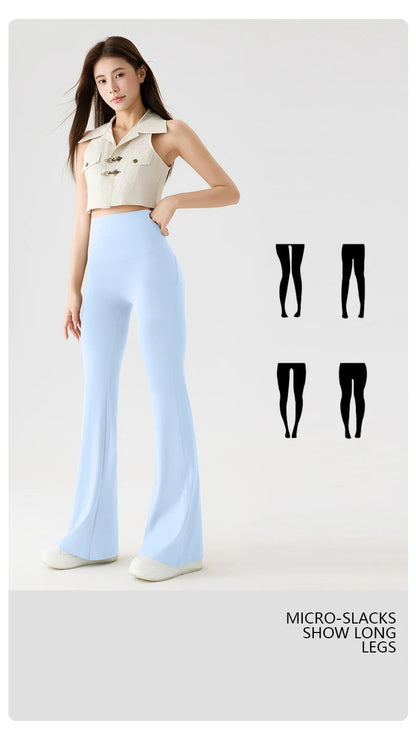 BIVIGAOS Naked Feeling Back Waist Pocket Sharkskin Micro Flared Leggings Women's Tight Sexy Sports Fitness Yoga Casual Pants.