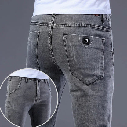 Slim Fit Men's Jeans Casual Elastic Korean Style Autumn Grey Trendy Long Pants Versatile Slim Legged Casual Trousers.