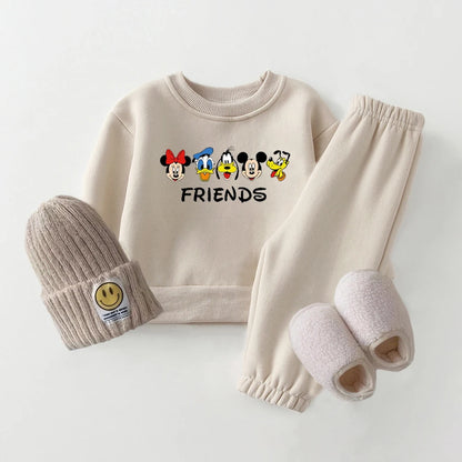 Autumn Baby Girl Clothes Sets Winter Fleece Baby Clothes Outfit Mickey Mouse Toddler Baby Boy Outfit Set.