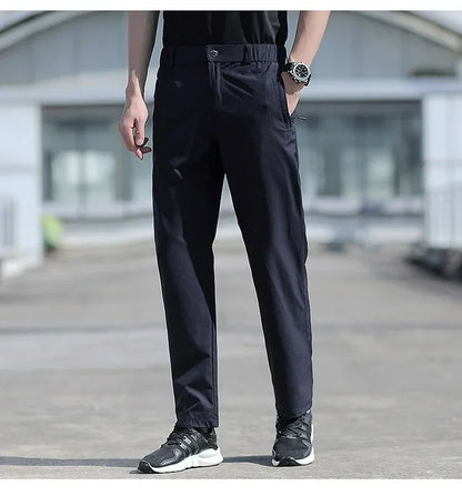 Ice Silk Men's Summer Pants Elastic Waist Straight Leg Trouser Male Quick Dry Big Size Large Plus Stretch 6XL 7XL Work Outdoor