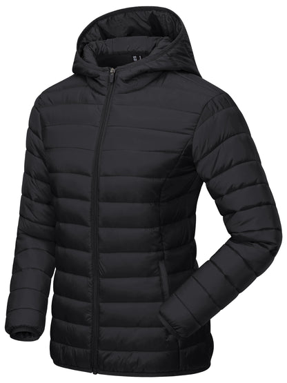 TACVASEN Winter Hooded Puffer Jacket Womens Quilted Warm Coats Casual Windbreaker Waterproof Padded Lightweight Outdoor Outwear