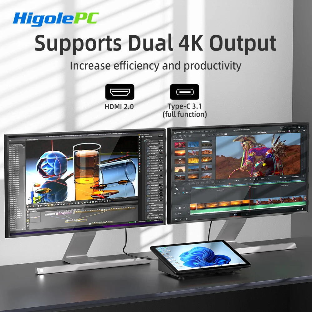 Higole F10 10.1'' Fanless Mini PC Intel N5095 Windows 11 WiFi5 8GB 128GB 5000mAh 4K RS-232 RJ45 Laptop Desktop PC Mini Computer.