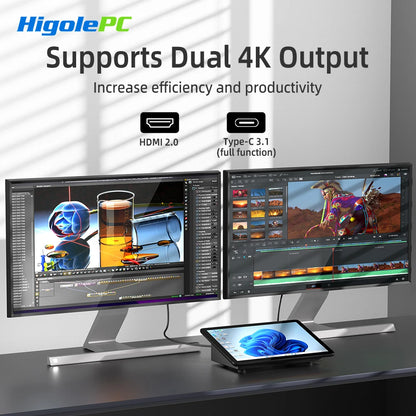 Higole F10 10.1'' Fanless Mini PC Intel N5095 Windows 11 WiFi5 8GB 128GB 5000mAh 4K RS-232 RJ45 Laptop Desktop PC Mini Computer.