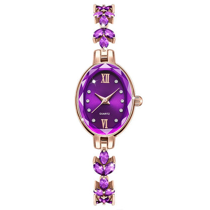 Women's Watches Light Luxury Diamond Inlaid For Clover Watch Waterproof Oval Ladies Fashion Quartz Bracelet Wristwatch.