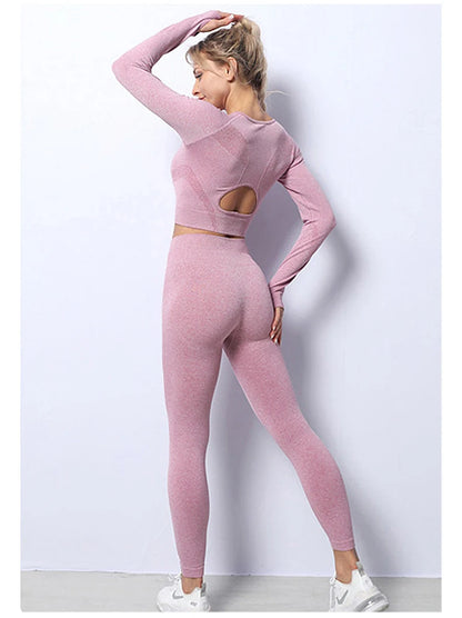 Women Yoga 2 Pieces Workout Outfits Seamless High Waist Leggings Sports Crop Top Running Clothes Sets.